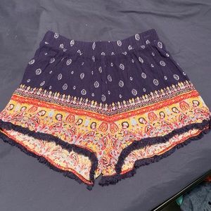 Bohemian/Tribal design fringe cotton shorts